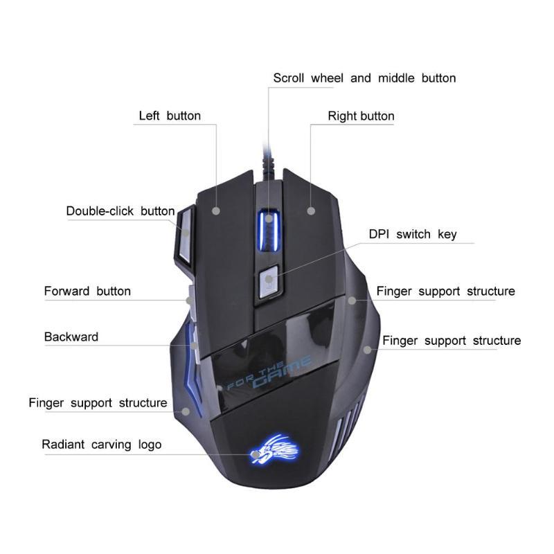 Wired Gaming Mouse 5500DPI 7-Color LED Backlight Optical Mouse Gamer USB 7 Buttons PC Gamer Computer Laptop Desktop Mice - Gizesis