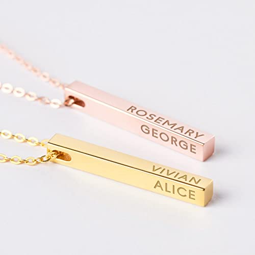 Personalized Mother Necklace, 4 Side Bar Necklace, Kids Names Necklace - Gizesis