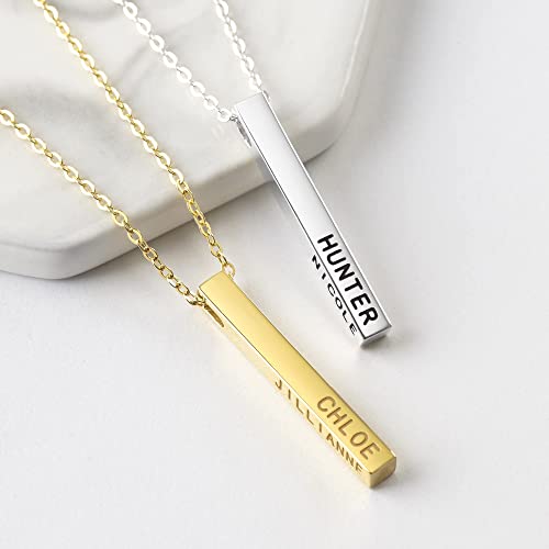 Personalized Mother Necklace, 4 Side Bar Necklace, Kids Names Necklace - Gizesis