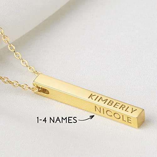 Personalized Mother Necklace, 4 Side Bar Necklace, Kids Names Necklace - Gizesis