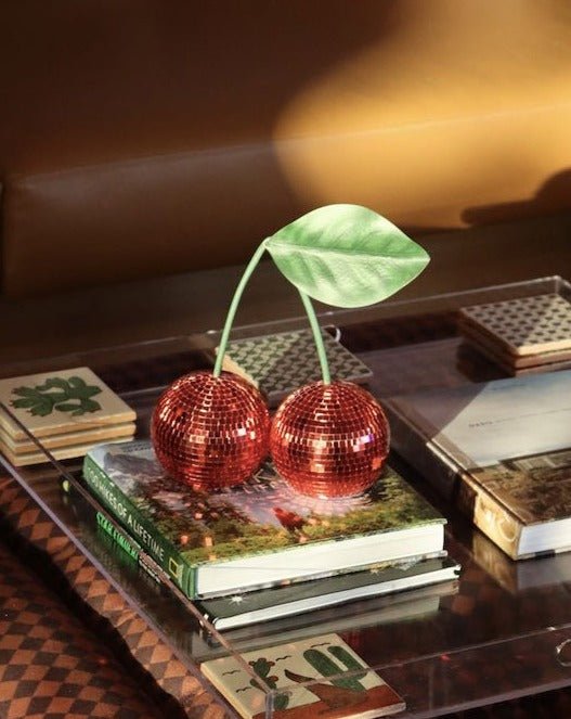 Cherry Disco Ball, Whimsical Dopamine Decor, Quirky Decorative Object - Gizesis