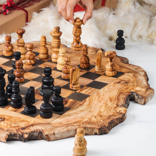 Handcrafted Olive Wood Chess Set with Natural Edges - Gizesis