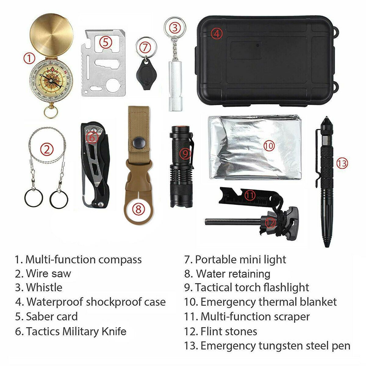 14 in 1 Outdoor Emergency Survival And Safety Gear Kit Camping - Gizesis